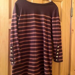 Maurice’s Striped Long Sleeve Brown Dress with Button Accents Medium